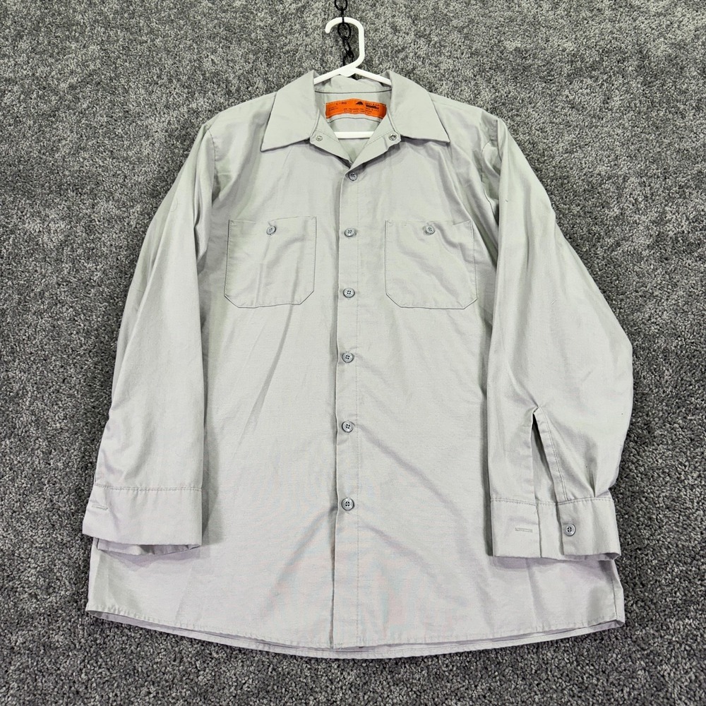 Red Kap Shirt Mens Large Gray Long Sleeve Button Up Workwear USA Touchtex